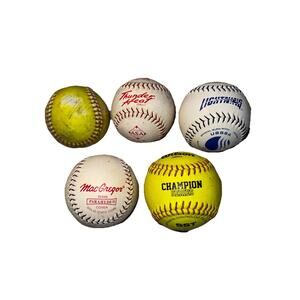 Lot of 5 Dudley Wilson Lightening MacGregor Unbranded Softballs used 2 Yellow